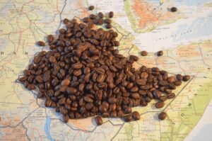 Travel Business Assistance | Ethiopia | Ethiopia map and coffee beans